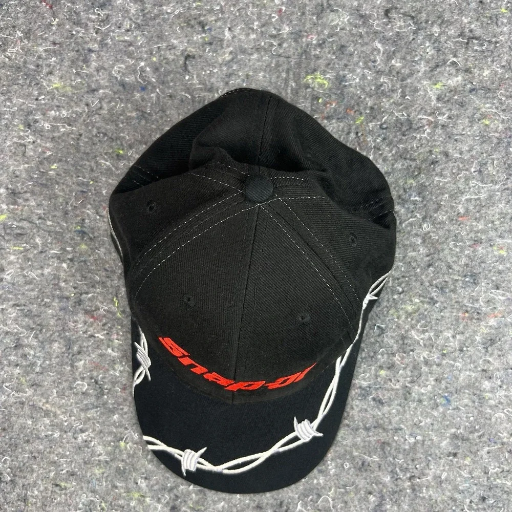 Snap-On Men's Baseball Cap One Size Black Barbed Wire Embroidered Hat Used